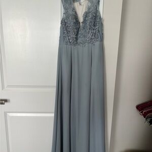 Lina Blue Sleeveless Plunge Maxi Gown